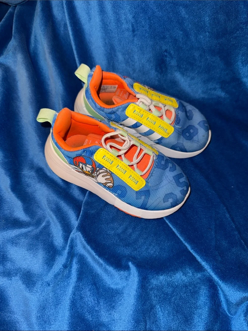 Kids Blue Character Athletic Sneakers with Orange Accent